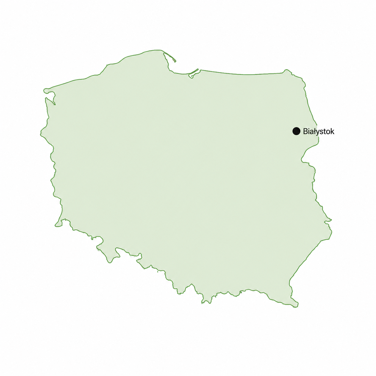 Mapa Polski z zaznaczonym Białymstokiem