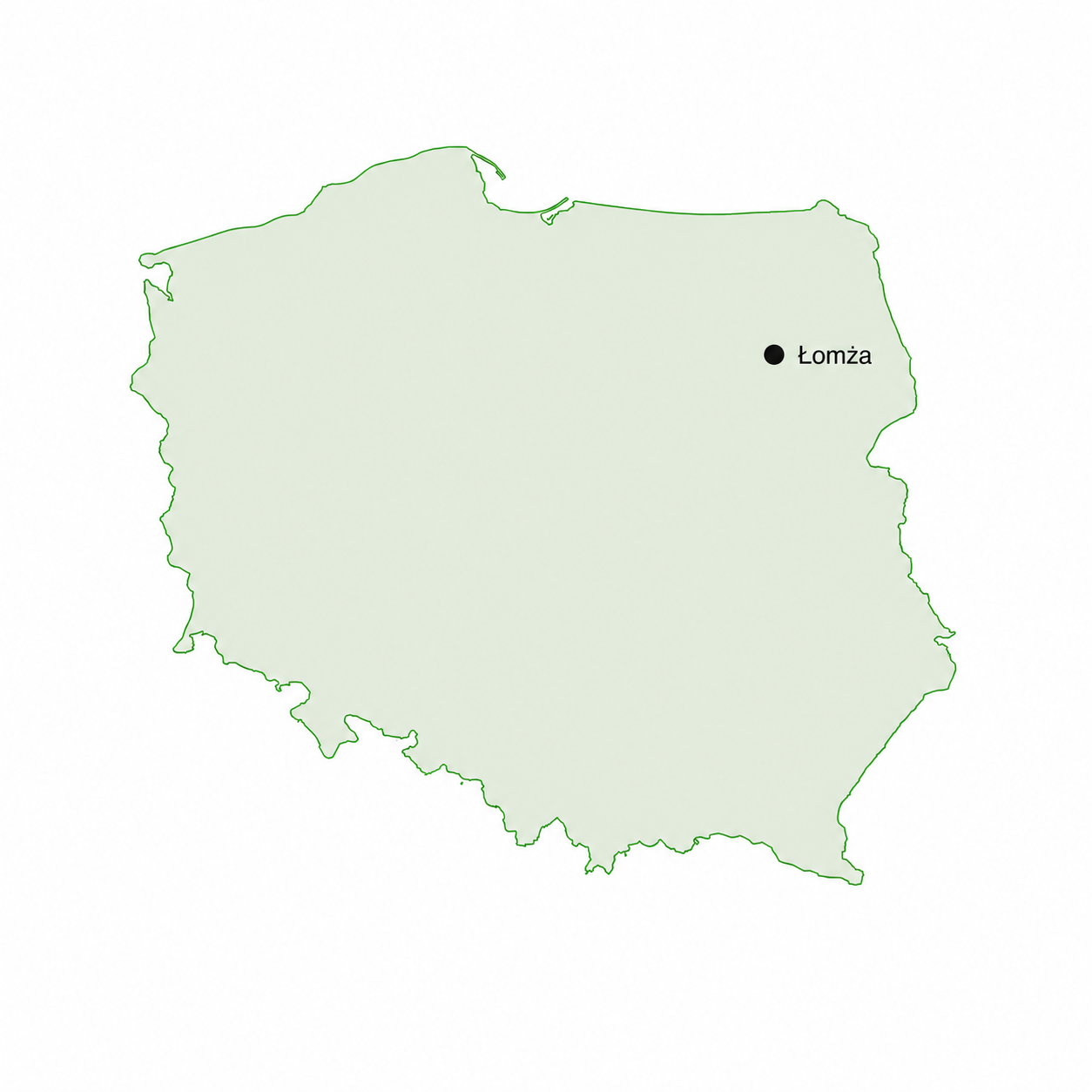 Mapa Polski z zaznaczoną Łomżą
