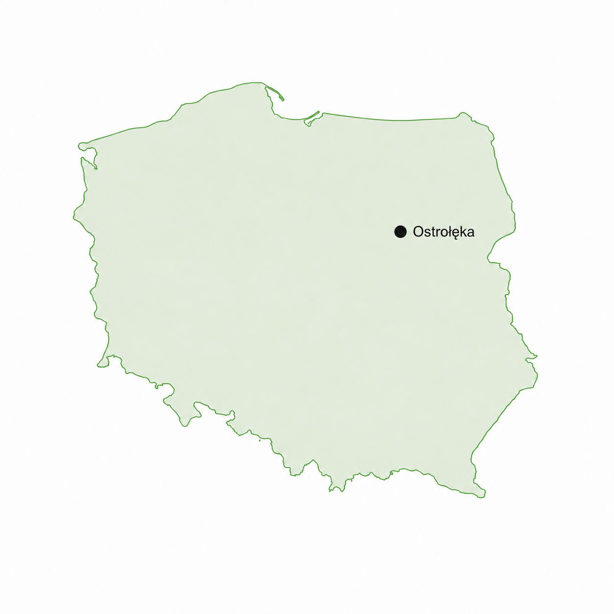 Mapa Polski z zaznaczoną Ostrołęką